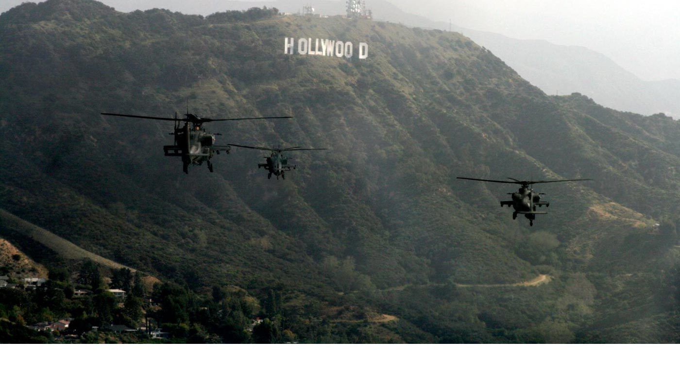 Helicopters over Hollywood Hills